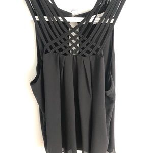 Black Work Top/Blouse with Strappy Neck Detailing
